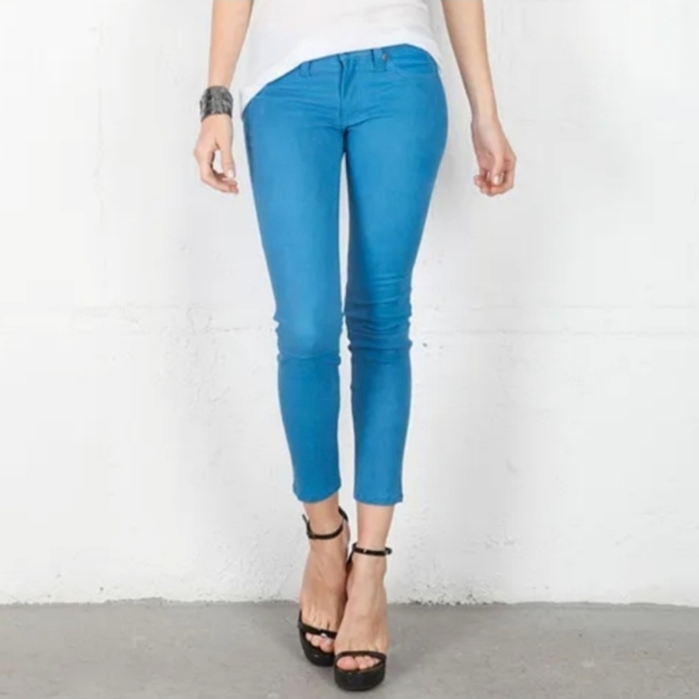 Rag & Bone Genuine Goat Suede Skinny Jeans in Azure Blue Size 25 Or 0